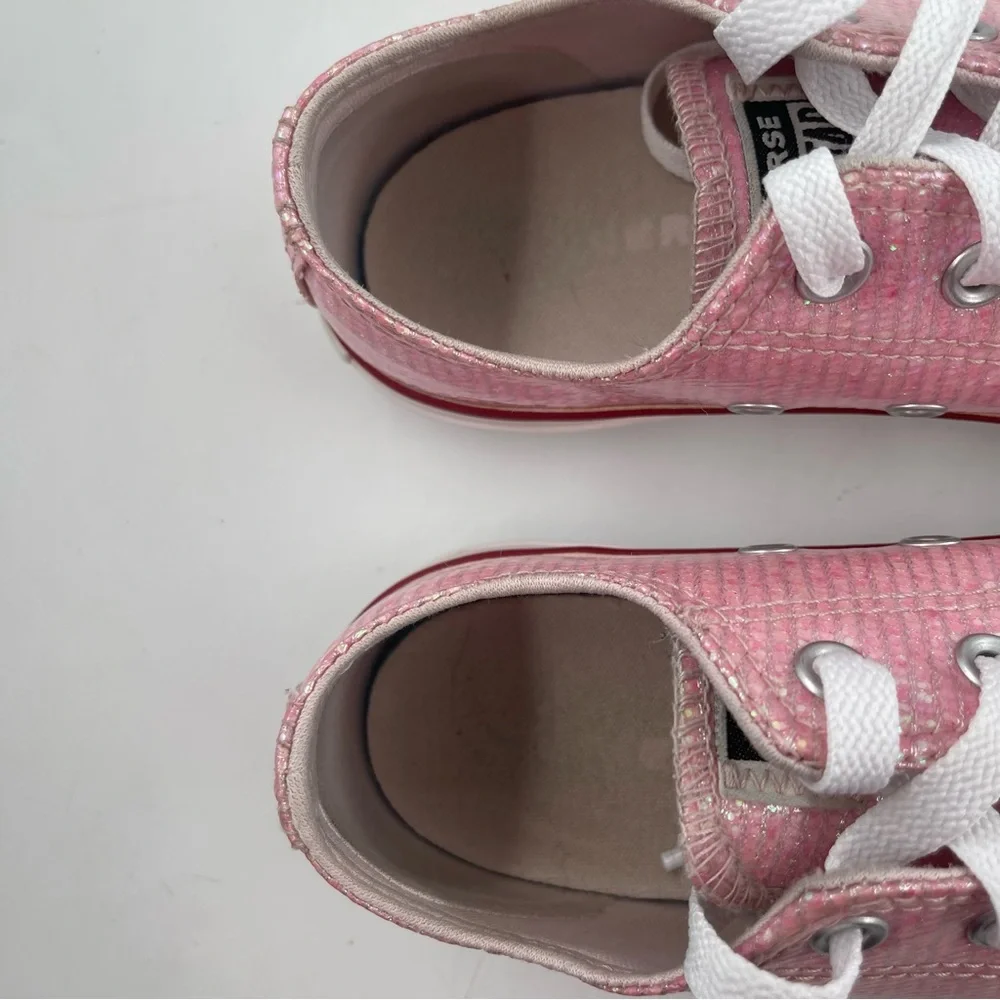 Converse Chuck Taylor AS OX- SZ 2Y -Glitter Pink Lace-Up Low Top Sneakers Shoes
